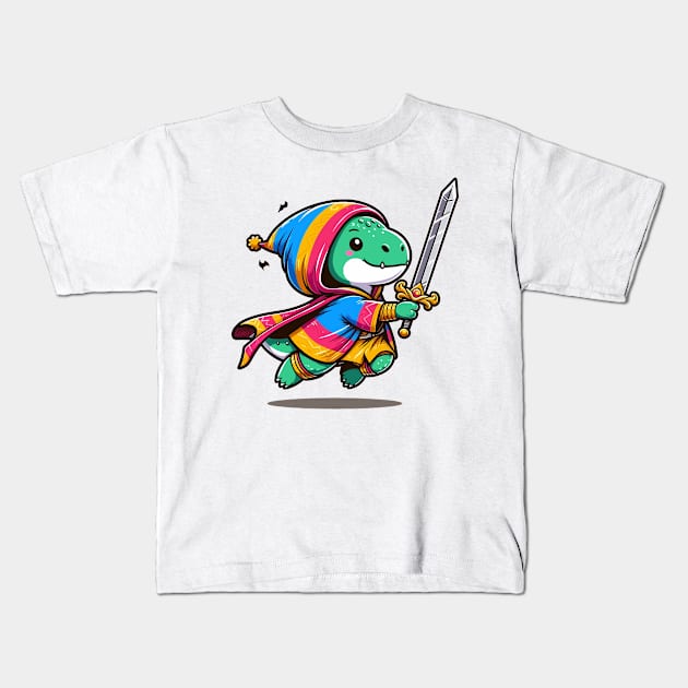 Strong Dino Knight Kids T-Shirt by NayaRara